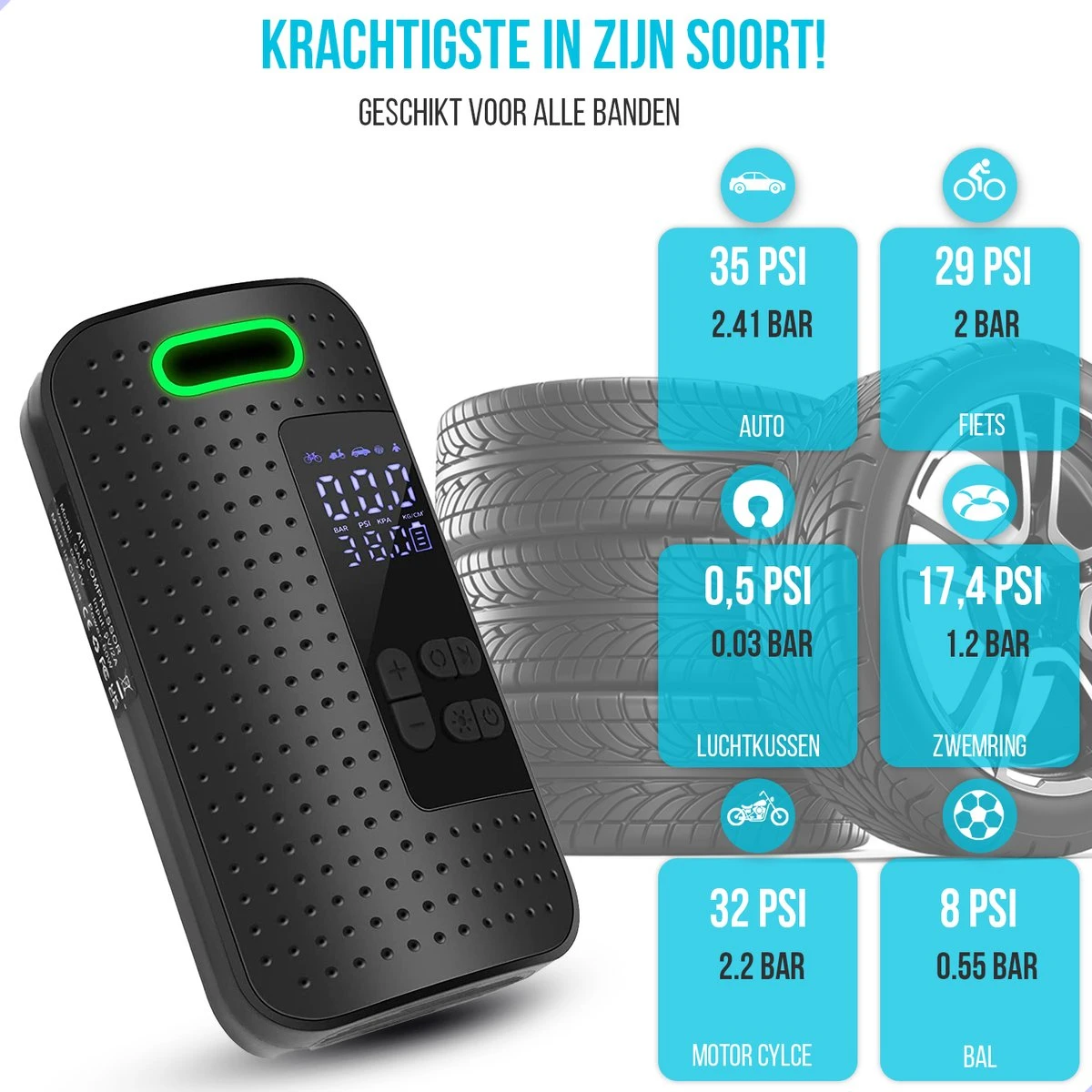 Westhome Luchtcompressor Bandenpomp - Elektrische Fietspomp- 5-in-1 - Zwart 15 Westhome Luchtcompressor Bandenpomp - Elektrische Fietspomp- 5-in-1 - Zwart - Afbeelding 13