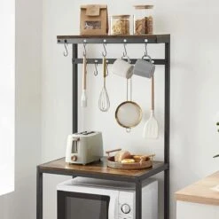 Songmics VASAGLE KKS021B01 Keukenplank Met Planken, Magnetronplank Met 12 Haken En Metalen Frame, Industrieel Ontwerp, Voor Magnetron, Kookgerei, 60 X 40 X 151,5 Cm, Vintage Bruin/zwart -WerkPro Verkoopwinkel 1200x1200 1100