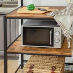 VASAGLE Keukenkast, Keukenplank Voor De Keuken, Plankniveaus In Houtlook, 10 Haken, Metalen Roosterplank, Voor Magnetron, Serviesgoed, 84 X 40 X 170 Cm, Industrieel Ontwerp, Vintage Bruin-zwart KKS17BX -WerkPro Verkoopwinkel 1200x1200 1220