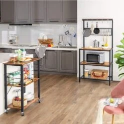 VASAGLE Keukenkast, Keukenplank Voor De Keuken, Plankniveaus In Houtlook, 10 Haken, Metalen Roosterplank, Voor Magnetron, Serviesgoed, 84 X 40 X 170 Cm, Industrieel Ontwerp, Vintage Bruin-zwart KKS17BX -WerkPro Verkoopwinkel 1200x1200 1221