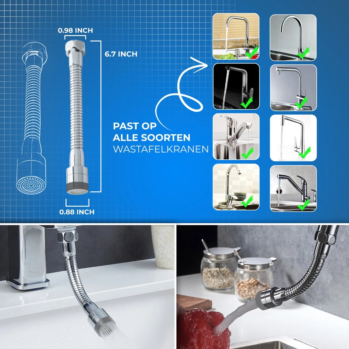 Ease Store RVS Kraanslang – Roterende Kraan – 2 Standen - Verlengstuk - Waterbesparende - Kraanfilter – Keukenkraan 4 Ease Store RVS Kraanslang – Roterende Kraan – 2 Standen - Verlengstuk - Waterbesparende - Kraanfilter – Keukenkraan - Afbeelding 2