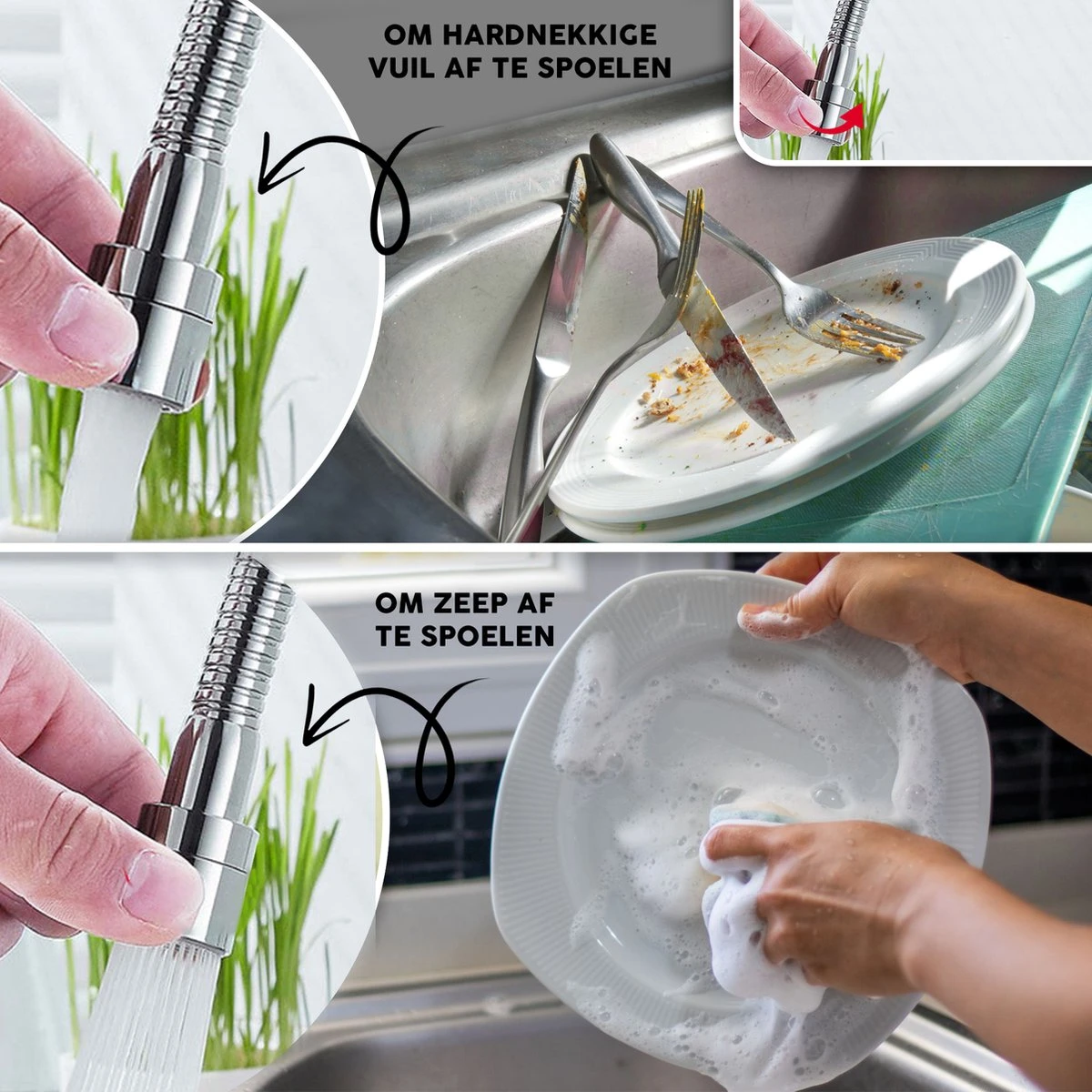 Ease Store RVS Kraanslang – Roterende Kraan – 2 Standen - Verlengstuk - Waterbesparende - Kraanfilter – Keukenkraan 5 Ease Store RVS Kraanslang – Roterende Kraan – 2 Standen - Verlengstuk - Waterbesparende - Kraanfilter – Keukenkraan - Afbeelding 3