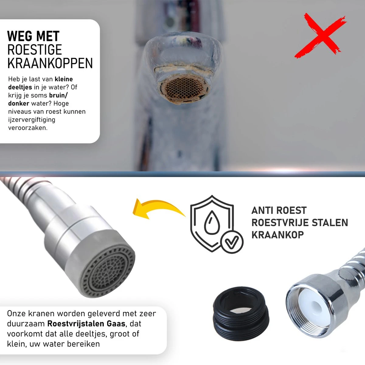 Ease Store RVS Kraanslang – Roterende Kraan – 2 Standen - Verlengstuk - Waterbesparende - Kraanfilter – Keukenkraan 6 Ease Store RVS Kraanslang – Roterende Kraan – 2 Standen - Verlengstuk - Waterbesparende - Kraanfilter – Keukenkraan - Afbeelding 4