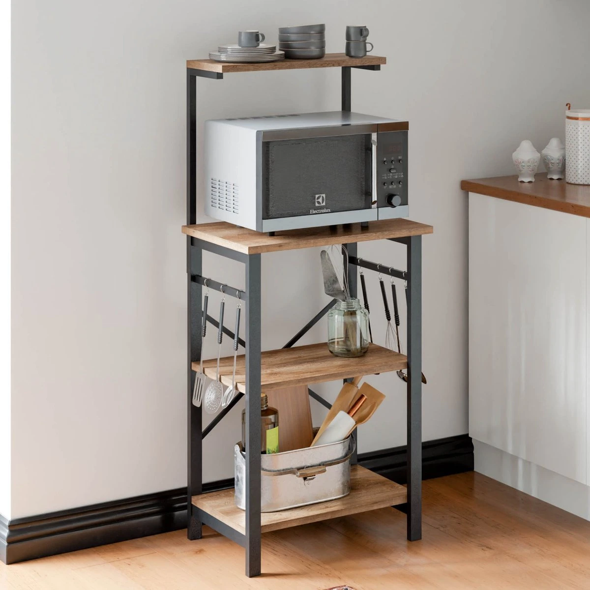 FurniChic, Keukenplank, Keukentrolley, Keukenkast, Bakkerij Plank, Magnetronplank, Kruidenrek, Voor Potten En Pannen, Industrieel Ontwerp, OAK(Sacramento EIK) - 60 X 40 X 128 Cm (l X B X H) 6 FurniChic, Keukenplank, Keukentrolley, Keukenkast, Bakkerij Plank, Magnetronplank, Kruidenrek, Voor Potten En Pannen, Industrieel Ontwerp, OAK(Sacramento EIK) - 60 X 40 X 128 Cm (l X B X H) - Afbeelding 4