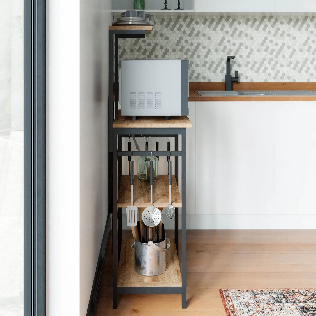 FurniChic, Keukenplank, Keukentrolley, Keukenkast, Bakkerij Plank, Magnetronplank, Kruidenrek, Voor Potten En Pannen, Industrieel Ontwerp, OAK(Sacramento EIK) - 60 X 40 X 128 Cm (l X B X H) 7 FurniChic, Keukenplank, Keukentrolley, Keukenkast, Bakkerij Plank, Magnetronplank, Kruidenrek, Voor Potten En Pannen, Industrieel Ontwerp, OAK(Sacramento EIK) - 60 X 40 X 128 Cm (l X B X H) - Afbeelding 5