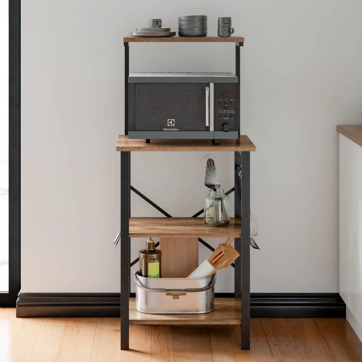 FurniChic, Keukenplank, Keukentrolley, Keukenkast, Bakkerij Plank, Magnetronplank, Kruidenrek, Voor Potten En Pannen, Industrieel Ontwerp, OAK(Sacramento EIK) - 60 X 40 X 128 Cm (l X B X H) 8 FurniChic, Keukenplank, Keukentrolley, Keukenkast, Bakkerij Plank, Magnetronplank, Kruidenrek, Voor Potten En Pannen, Industrieel Ontwerp, OAK(Sacramento EIK) - 60 X 40 X 128 Cm (l X B X H) - Afbeelding 6