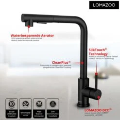 LOMAZOO Zwarte Keukenkraan Hydra - Keukenkraan Zwart - Uittrekbare Uitloop -WerkPro Verkoopwinkel 1200x1200 1277