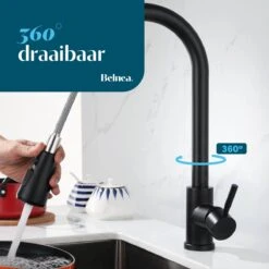 Belnea Keukenkraan Met Uittrekbare Uitloop - Zwart- Incl. Aansluit Slangen - RVS - Mengkraan - Zwart -WerkPro Verkoopwinkel 1200x1200 1297