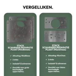 STACK Scharnier Reparatie Plaat | 90x80 Mm - 2 Stuks - Inclusief 12 Schroeven - RVS - Reparatieplaat - Scharnier Reparatie Plaat / Platen / Plaatje / Set - Scharnier Plaat - Keukenkastje - Kast -WerkPro Verkoopwinkel 1200x1200 1406