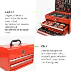 Cheqo® XXL 155-Delige Gereedschapbox - Gereedschapset In Koffer - Gevuld - Tangen - Schroevendraaiers - Gereedschapskist Met Laden - 3,6V Staafschroevendraaier - 1/2" & 1/4" Ratel - Bits, Verlengingen & Adapters -WerkPro Verkoopwinkel 1200x1200 1562