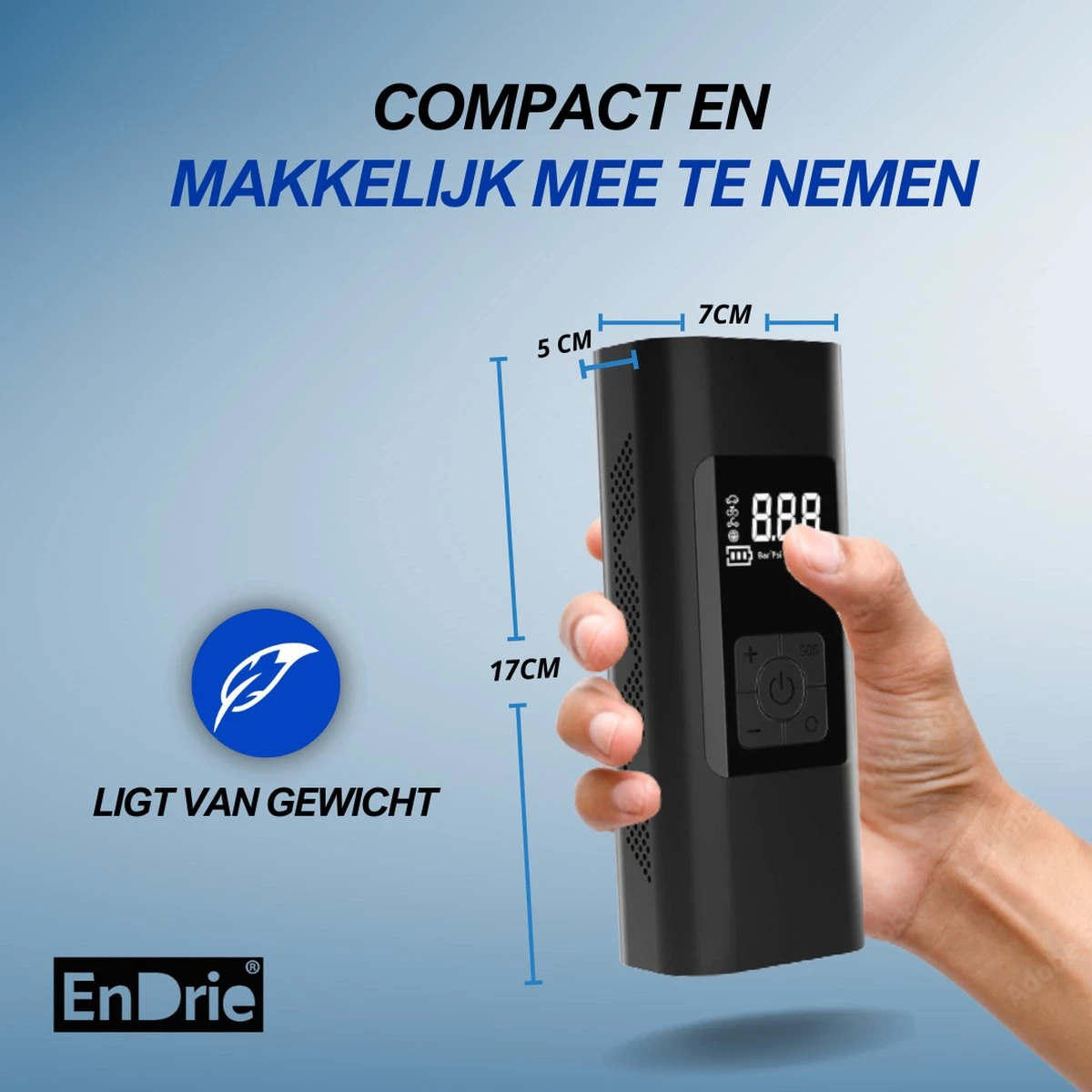 EnDrie® Luchtcompressor - Ballen Pomp – Elektrische Pomp – Pomp Voor Auto, Luchtbed , Fietsband , Autoband En Bal – Compressor Set – Kleine Compressor – Banden Pomp – Ingebouwde Powerbank En Zaklamp - Draagbare Luchtcompressor - 6000mAh 8 EnDrie® Luchtcompressor - Ballen Pomp – Elektrische Pomp – Pomp Voor Auto, Luchtbed , Fietsband , Autoband En Bal – Compressor Set – Kleine Compressor – Banden Pomp – Ingebouwde Powerbank En Zaklamp - Draagbare Luchtcompressor - 6000mAh - Afbeelding 6