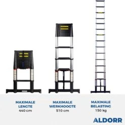 ALDORR Professional - Telescoopladder 4,40 Meter - Met Optigrip™ En Extra Brede Treden -WerkPro Verkoopwinkel 1200x1200 1806