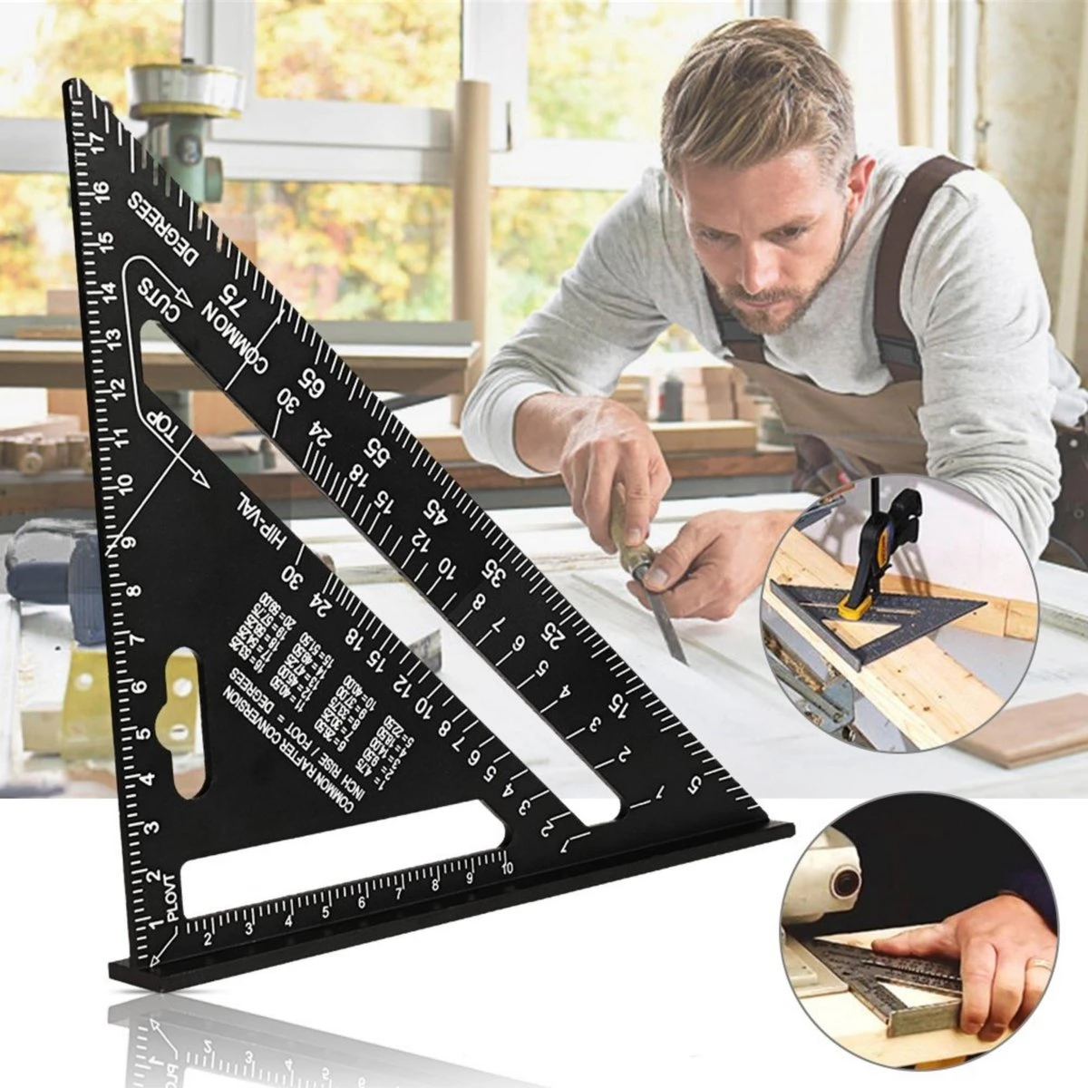 Detepo Winkelhaak - Timmerman Meet Driehoek - Blokhaak Gemaakt Van Metaal - Speed Square - 5 In 1 Gradendriehoek - Zwart 6 Detepo Winkelhaak - Timmerman Meet Driehoek - Blokhaak Gemaakt Van Metaal - Speed Square - 5 In 1 Gradendriehoek - Zwart - Afbeelding 4