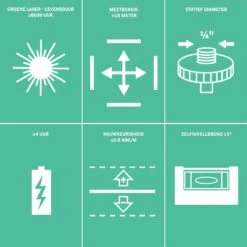 VONROC Kruislijnlaser – Groen – Zelfnivellerend – 18 Meter – Incl. Bevestigingsbeugel, Opbergtas -WerkPro Verkoopwinkel 1200x1200 2115