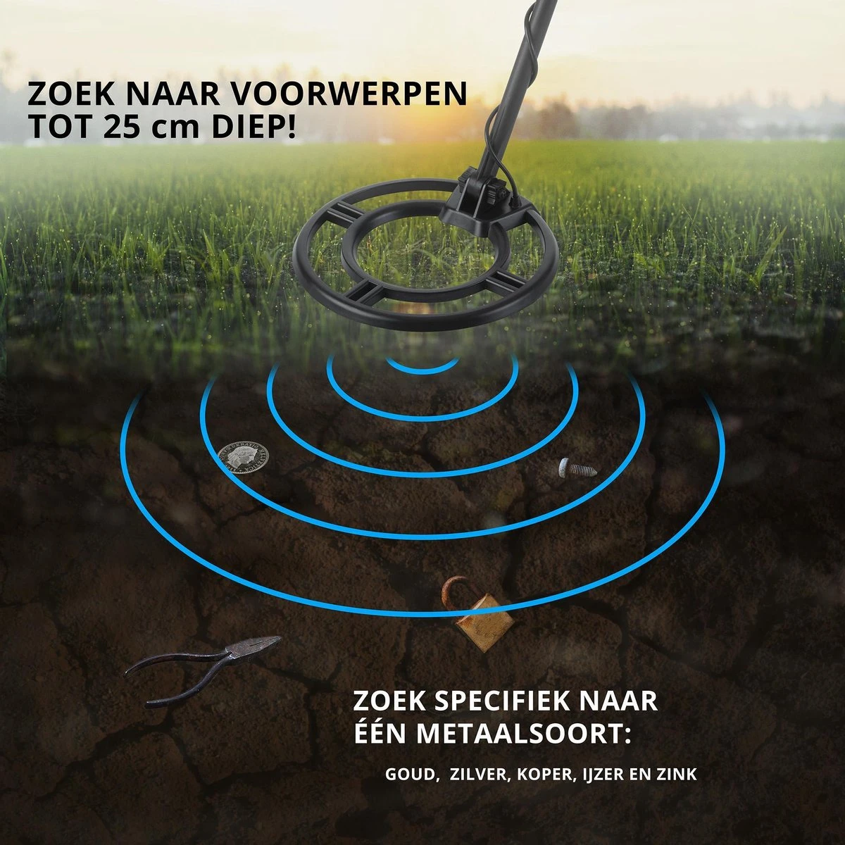 MacGyver Metaaldetector Professional - Nauwkeurige Metaalzoeker Met Unieke Pinpointer – LCD Display – 25cm Waterdichte Zoekspoel 10 MacGyver Metaaldetector Professional - Nauwkeurige Metaalzoeker Met Unieke Pinpointer – LCD Display – 25cm Waterdichte Zoekspoel - Afbeelding 8