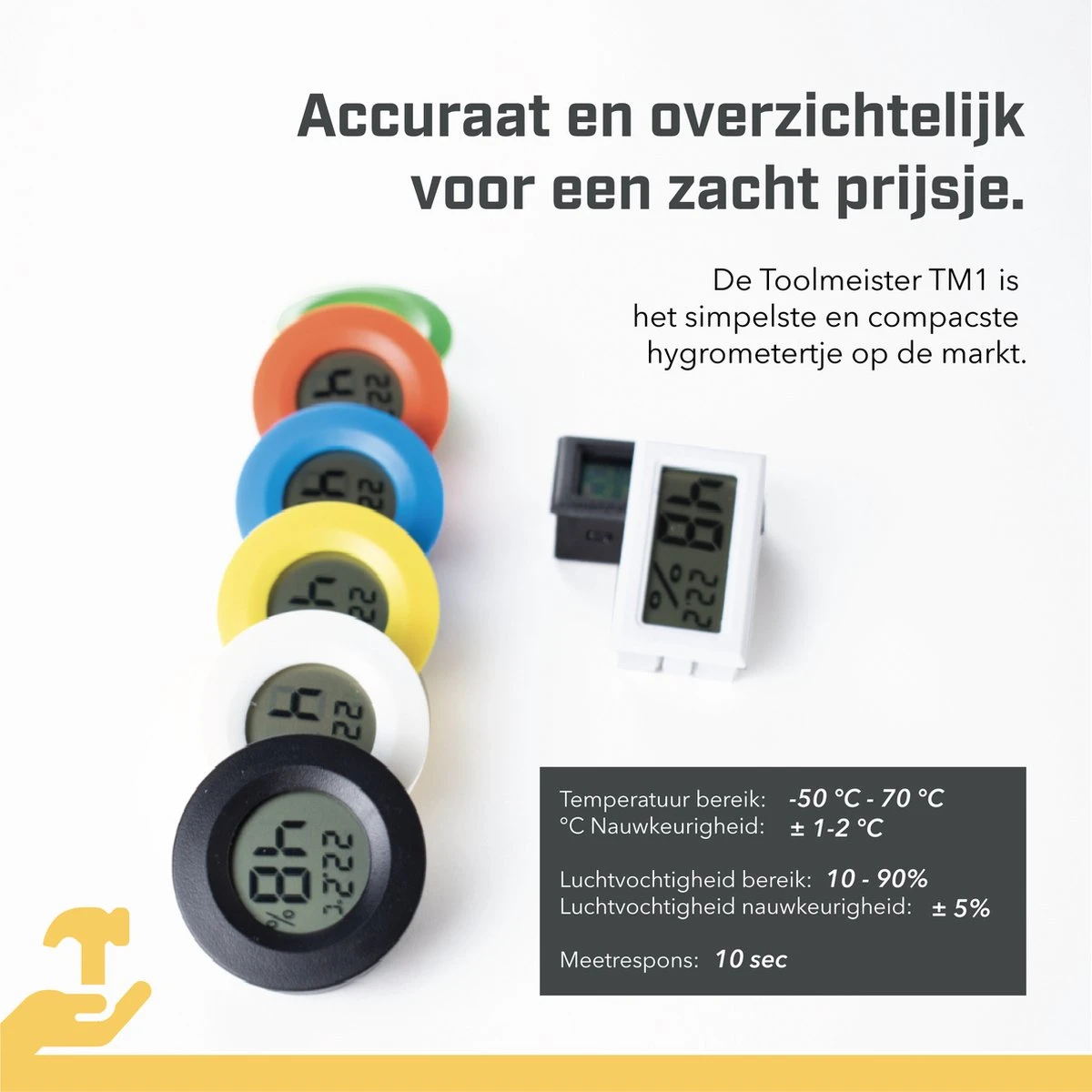 Tool Meister TM1 – Hygrometer & Thermometer - Binnen/Buiten/Koelkast – Digitaal -Zwart - Incl Batterijen 7 Tool Meister TM1 – Hygrometer & Thermometer - Binnen/Buiten/Koelkast – Digitaal -Zwart - Incl Batterijen - Afbeelding 5