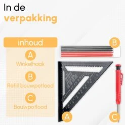 Winkelhaak - Blokhaak - Zwaaihaak - Schrijfhaak - Speed Square - Metaal - Inclusief Bouwpotlood - Gratis Vervulbaar Bouwpotlood -WerkPro Verkoopwinkel 1200x1200 2243