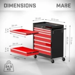 Timbertech - Afsluitbare Werkplaatswagen Op Wielen Met Parkeerrem - Exclusief Gereedschappen - 7 Laden Met Inleg - Gereedschapswagen - Montagewagen - Trolley Voor Diverse Gereedschappen - Staal - Rood/Zwart -WerkPro Verkoopwinkel 1200x1200 2264