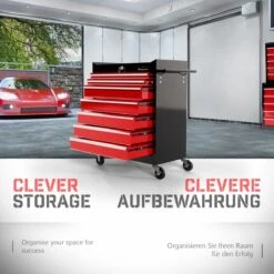 Timbertech - Afsluitbare Werkplaatswagen Op Wielen Met Parkeerrem - Exclusief Gereedschappen - 7 Laden Met Inleg - Gereedschapswagen - Montagewagen - Trolley Voor Diverse Gereedschappen - Staal - Rood/Zwart -WerkPro Verkoopwinkel 1200x1200 2265