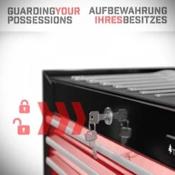 Timbertech - Afsluitbare Werkplaatswagen Op Wielen Met Parkeerrem - Exclusief Gereedschappen - 7 Laden Met Inleg - Gereedschapswagen - Montagewagen - Trolley Voor Diverse Gereedschappen - Staal - Rood/Zwart -WerkPro Verkoopwinkel 1200x1200 2268