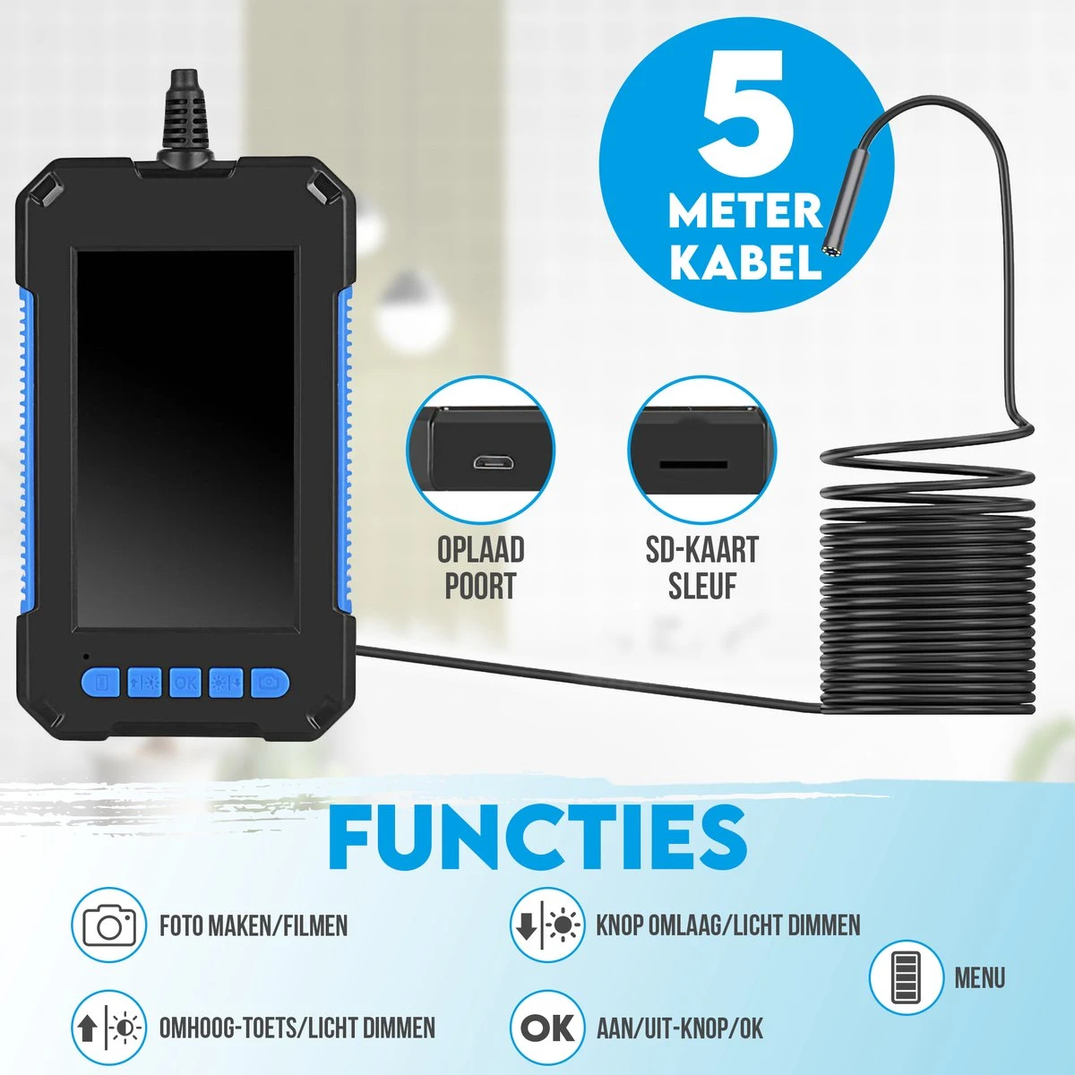 Looki Endoscoop Met Scherm 5M + GRATIS 32GB SD-kaart - Inspectie Camera – 1080P LED Verlichting – 4.3 Inch Scherm – 8 Mm Dik - IP67 Waterdicht 12 Looki Endoscoop Met Scherm 5M + GRATIS 32GB SD-kaart - Inspectie Camera – 1080P LED Verlichting – 4.3 Inch Scherm – 8 Mm Dik - IP67 Waterdicht - Afbeelding 10