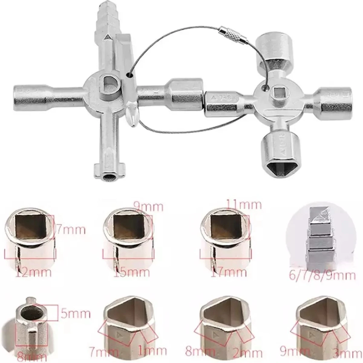 Multifunctionele Tool - Ronde - Driehoek - Vierkant Sleutel – Hand Gereedschap – Inwendig - Dubbelbaard - Halvemaan - Kruiskop - Schakelkast Sleutel - Universeel 3 Multifunctionele Tool - Ronde - Driehoek - Vierkant Sleutel – Hand Gereedschap – Inwendig - Dubbelbaard - Halvemaan - Kruiskop - Schakelkast Sleutel - Universeel