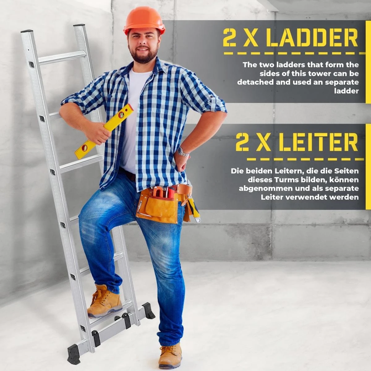 Jago - Steiger - Multifuncitionele Ladder - Ladderrek - Werkblad - Werkplatform - 4 In 1 9 Jago - Steiger - Multifuncitionele Ladder - Ladderrek - Werkblad - Werkplatform - 4 In 1 - Afbeelding 7