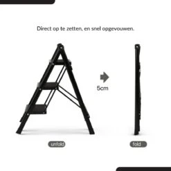 Buxibo - Keukentrapje/Vouwladder - Keukenopstapje - Opvouwbare Ladderkruk - Trapladder - Anti-Slip - Metaal - Zwart -WerkPro Verkoopwinkel 1200x1200 2550