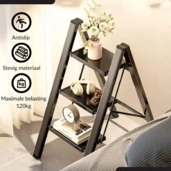 Buxibo - Keukentrapje/Vouwladder - Keukenopstapje - Opvouwbare Ladderkruk - Trapladder - Anti-Slip - Metaal - Zwart -WerkPro Verkoopwinkel 1200x1200 2551