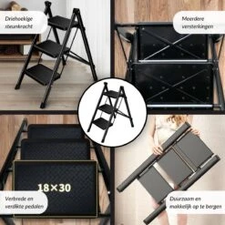 Buxibo - Keukentrapje/Vouwladder - Keukenopstapje - Opvouwbare Ladderkruk - Trapladder - Anti-Slip - Metaal - Zwart -WerkPro Verkoopwinkel 1200x1200 2553
