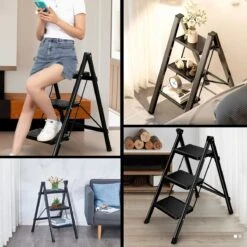 Buxibo - Keukentrapje/Vouwladder - Keukenopstapje - Opvouwbare Ladderkruk - Trapladder - Anti-Slip - Metaal - Zwart -WerkPro Verkoopwinkel 1200x1200 2554