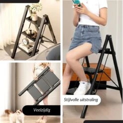 Buxibo - Keukentrapje/Vouwladder - Keukenopstapje - Opvouwbare Ladderkruk - Trapladder - Anti-Slip - Metaal - Zwart -WerkPro Verkoopwinkel 1200x1200 2555
