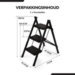 Buxibo - Keukentrapje/Vouwladder - Keukenopstapje - Opvouwbare Ladderkruk - Trapladder - Anti-Slip - Metaal - Zwart -WerkPro Verkoopwinkel 1200x1200 2556