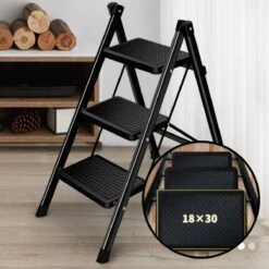 Buxibo - Keukentrapje/Vouwladder - Keukenopstapje - Opvouwbare Ladderkruk - Trapladder - Anti-Slip - Metaal - Zwart -WerkPro Verkoopwinkel 1200x1200 2557