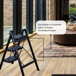 Buxibo - Keukentrapje/Vouwladder - Keukenopstapje - Opvouwbare Ladderkruk - Trapladder - Anti-Slip - Metaal - Zwart -WerkPro Verkoopwinkel 1200x1200 2558