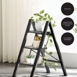 Buxibo - Keukentrapje/Vouwladder - Keukenopstapje - Opvouwbare Ladderkruk - Trapladder - Anti-Slip - Metaal - Zwart -WerkPro Verkoopwinkel 1200x1200 2560