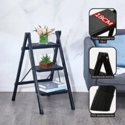 Buxibo - Keukentrapje/Vouwladder - Keukenopstapje - Opvouwbare Ladderkruk - Trapladder - Anti-Slip - Metaal - Zwart -WerkPro Verkoopwinkel 1200x1200 2561