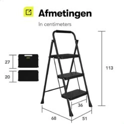Rune Huishoudtrap 3 Treden - Inklapbare Anti-slip Keukentrap V2 - Compact Design - 104 Cm Hoog - Zwart -WerkPro Verkoopwinkel 1200x1200 2567