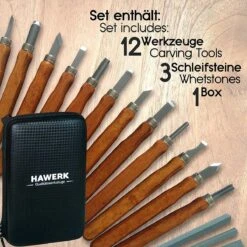 Hawerk Snijgereedschapsset Voor Professionals En Beginners, 12-delig + 3 Slijpstenen + Tas, Snijmessen Voor Volwassenen En Kinderen, Voor Hout, Snijset Om Te Snijden -WerkPro Verkoopwinkel 1200x1200 2714