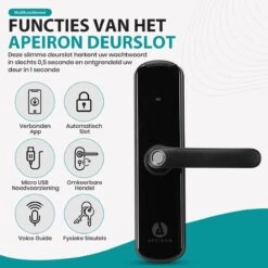 Apeiron Smart Lock - Slim Deurslot - Werkt Op Batterijen & App - Deurklink Met Vingerafdruk - Deurklink Met App - Intelligent Smartlock - Wi-Fi Deurklink - Codevergrendeling - Kantoorslot Smart Deurklink -WerkPro Verkoopwinkel 1200x1200 2904