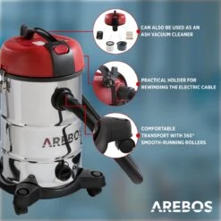 AREBOS Industriële Stofzuiger Vacuum Cleaner 1800 W Stof- En Waterzuigers 30 L -WerkPro Verkoopwinkel 1200x1200 3020