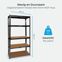 LifeGoods Stellingkast - Opbergrek - 5 Planken - 875 Kg Draagkracht - 90x40x180 Cm - Metaal/MDF - Zwart -WerkPro Verkoopwinkel 1200x1200 3116