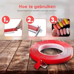 Ribaflex®- Dubbelzijdig Tape - Montagetape - Extra Sterk - Herbruikbaar - Rood - Transparant - 3m X 15mm -WerkPro Verkoopwinkel 1200x1200 3476