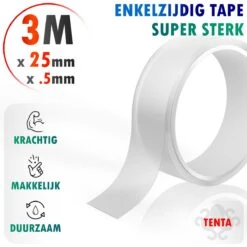 TENTA® Enkelzijdig Tape Extra Sterk - 3m X 25mm X 0,5mm