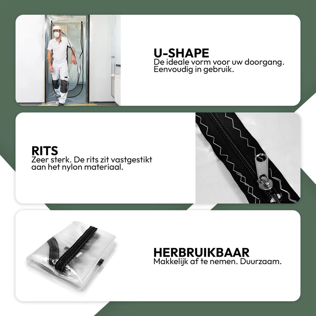 STACK Stofdeur | U-Vorm - Transparante Stofdeur Met Gestikte Rits - Afdekfolie - Bouwfolie - Afdekzeil - Verbouwing - Verbouwen - Schilderen - Afdek Folie - Afplakken - Afplakzeil - Bouwzeil 4 STACK Stofdeur | U-Vorm - Transparante Stofdeur Met Gestikte Rits - Afdekfolie - Bouwfolie - Afdekzeil - Verbouwing - Verbouwen - Schilderen - Afdek Folie - Afplakken - Afplakzeil - Bouwzeil - Afbeelding 2