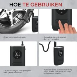 DynaBright Compressor - Luchtpomp - 4 Opzetstukken - 4000mAh - Compressor Bandenpomp - Luchtcompressor - Elektrische Fietspomp - Led Licht - Auto/Fiets/Motor/Ballen/Scooter/Luchtbed - Draagbaar -WerkPro Verkoopwinkel 1200x1200 459