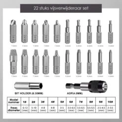 Novalits - Professionele Bit- & Borensets - Schroefverwijderset - 22-delig - HSS Materiaal - Schroefverwijderaar - Uitboorset - Borenset - Schroefbitset - Linkse Tap - Bitset - Metaalborenset - Draadtapset - Versleten Schroeven & Bouten Verwijderen -WerkPro Verkoopwinkel 1200x1200 48