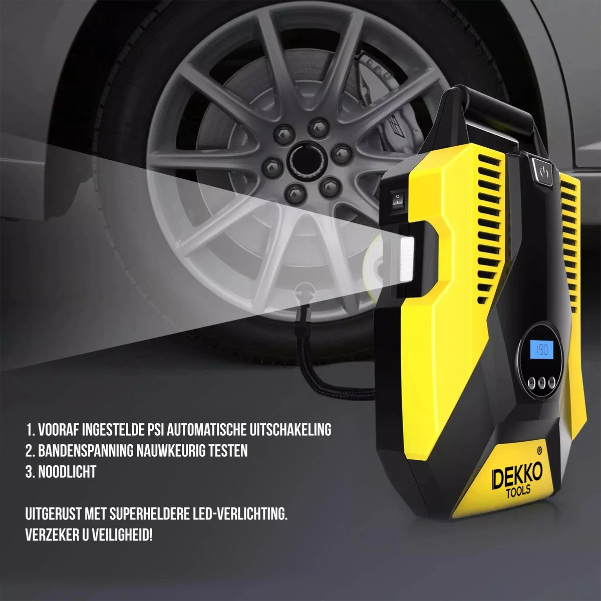 Compressor Bandenpomp 12V Elektrisch - 10,3 Bar – 35L Min Voor Auto, Fiets, Luchtbed, Zwembaden En Kamperen 6 Compressor Bandenpomp 12V Elektrisch - 10,3 Bar – 35L Min Voor Auto, Fiets, Luchtbed, Zwembaden En Kamperen - Afbeelding 4