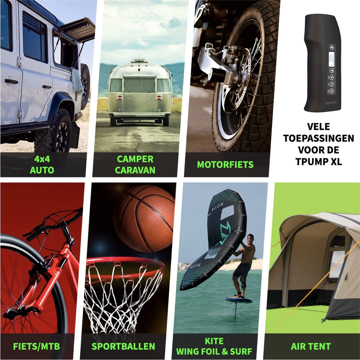 Coolado TPump XL | Draagbare Multifunctionele Mini Compressor | Alle Banden | Ook Voor Luchttenten | Kites En Wing Foils | Elektrische Draadloze Bandenpomp Pompt Fietsband In 12 Seconden | Powerbank. 5 Coolado TPump XL | Draagbare Multifunctionele Mini Compressor | Alle Banden | Ook Voor Luchttenten | Kites En Wing Foils | Elektrische Draadloze Bandenpomp Pompt Fietsband In 12 Seconden | Powerbank. - Afbeelding 3