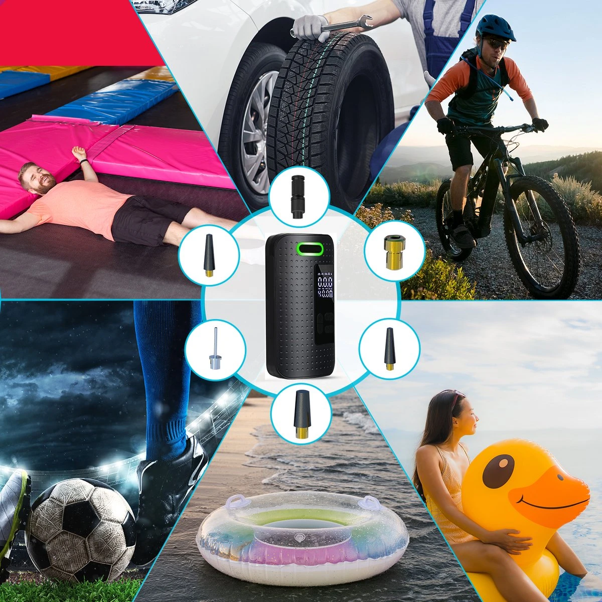 Westhome Luchtcompressor Bandenpomp - Elektrische Fietspomp- 5-in-1 - Zwart 10 Westhome Luchtcompressor Bandenpomp - Elektrische Fietspomp- 5-in-1 - Zwart - Afbeelding 8